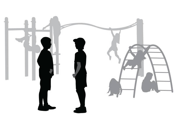 Boys Playground Arguments Disagreement between two boys at the playground silhouette of bad boy stock illustrations