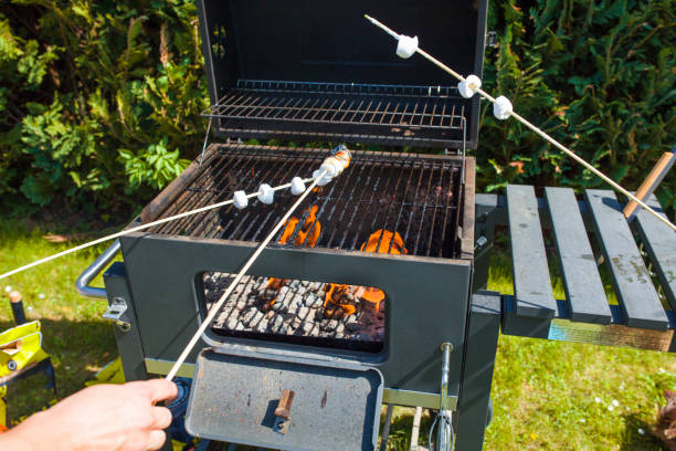Grilling munchmallow on barbecue grill
