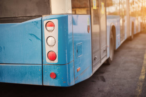 istock Rear end of the blue bus. 957009974
