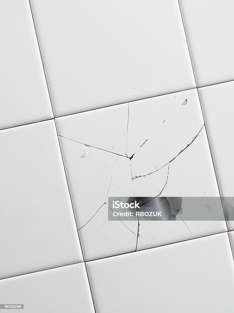 Cracked White Tiles  Tiled Floor Stock Photo