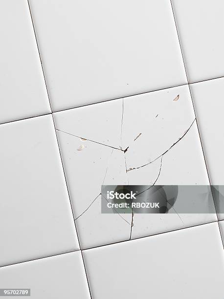 Cracked White Tiles Stock Photo - Download Image Now - Tiled Floor, Tile, Cracked