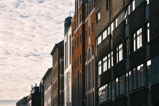 Image of city block catching the setting sun in London, England.