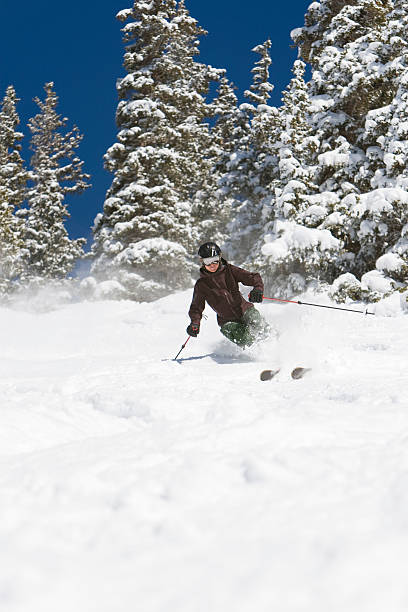 istock Female skier in fresh snow 95703068