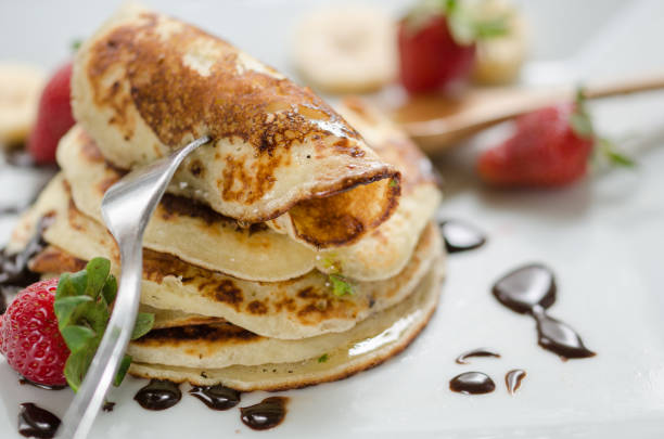 istock Stack of Turkish -style pancakes with Strawberry and chocolate 957035448