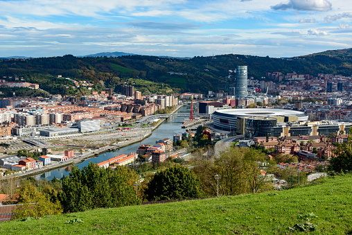 Bilbao view from Covetas Mount with San Mames football stadium Kobetas