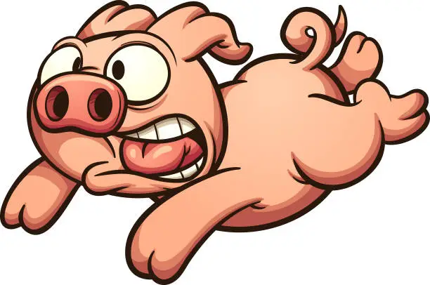 Vector illustration of Scared running pig