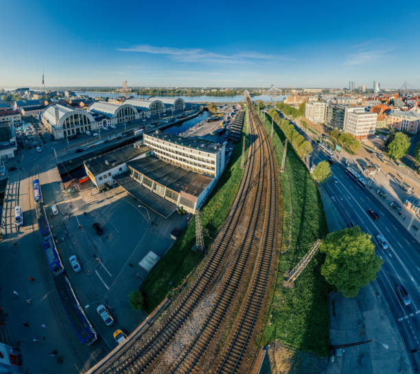 istock City Riga Rail roads and trains drone sphere 360 vr view 957049366