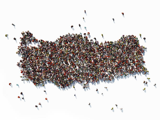 Human Crowd Forming A Turkey Map: Population And Social Media Concept Human crowd forming a big Turkey map on white background. Horizontal composition with copy space. Clipping path is included. Population and Social Media concept. turkish culture stock pictures, royalty-free photos & images