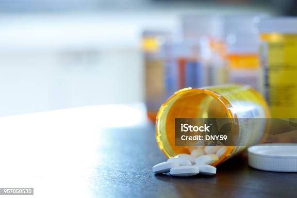 Open Prescription Medication Bottle On Countertop Stock Photo - Download Image Now - Medicine, Prescription Medicine, Bottle