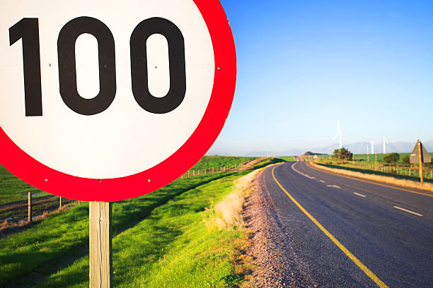 Road sign for speed limit  100 mph stock pictures, royalty-free photos & images