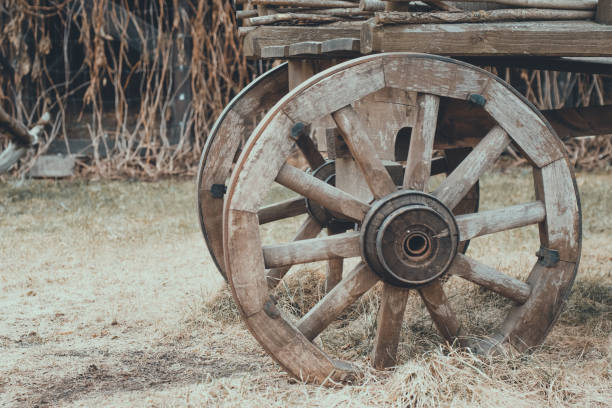istock Antique cart with three barrels for transporting goods toned 957053508