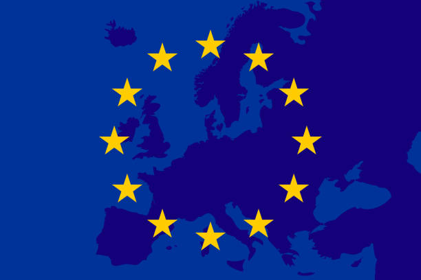 ilustraciones, imágenes clip art, dibujos animados e iconos de stock de bandera de la unión europea. fondo de europa. cante de la unión europea. vectror - european union flag illustrations