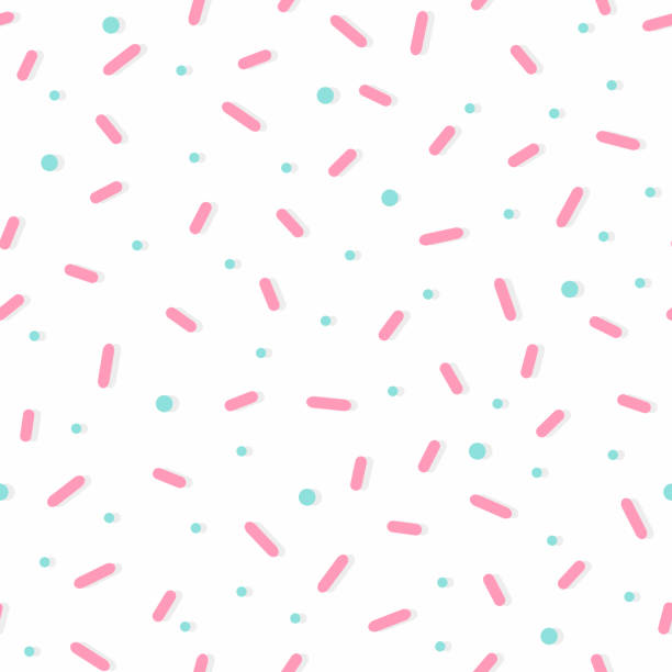 nahtloses muster mit pastellfarben konfetti streut. donut glasur hintergrund. - streusel stock-grafiken, -clipart, -cartoons und -symbole