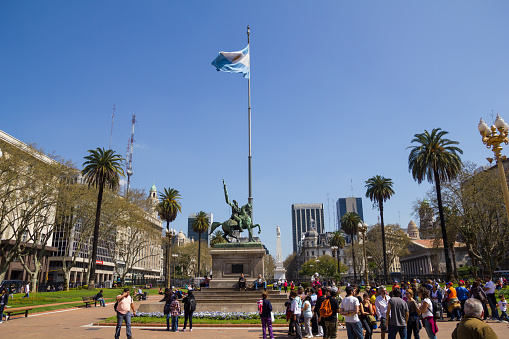 BUENOS AIRES, ARGENTINA - SEPTEMBER 12: The Statue of Manuel Belgrano on the Plaza de Mayo in Buenos Aires, Argentina.