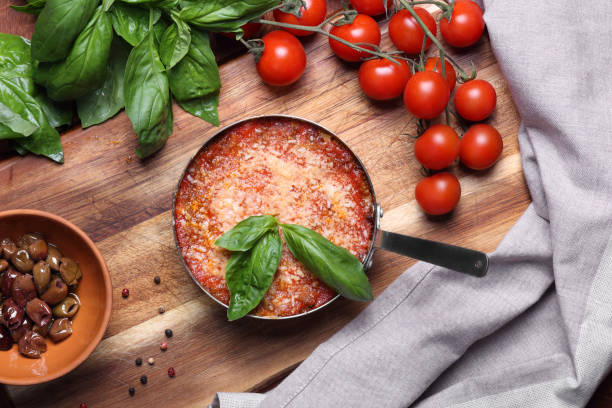 lasagna with basil stock photo