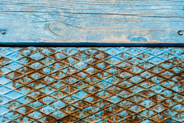 Old blue metal and wood floor