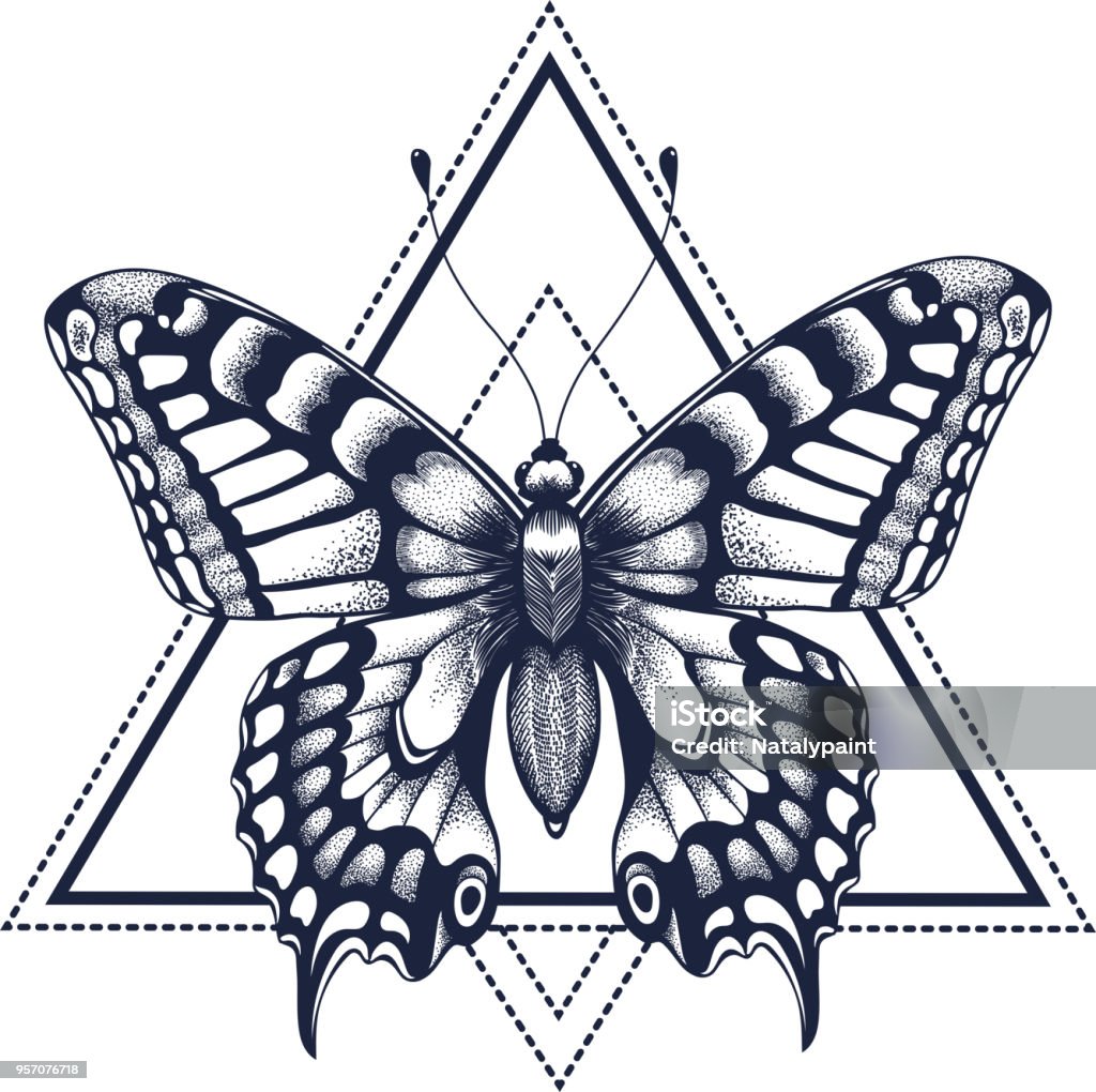 Con Bướm Trong Hình Xăm Tam Giác Hình Xăm Dotwork Hình minh họa ...