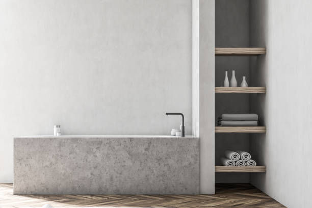 istock White bathroom interior, marble tub 957080370