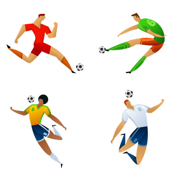 ilustrações, clipart, desenhos animados e ícones de jogador de futebol colorido conjunto - world cup
