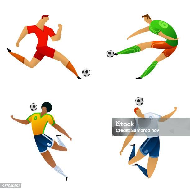 Soccer Player Colored Set Stock Illustration - Download Image Now - International Soccer Event, Soccer Player, Soccer