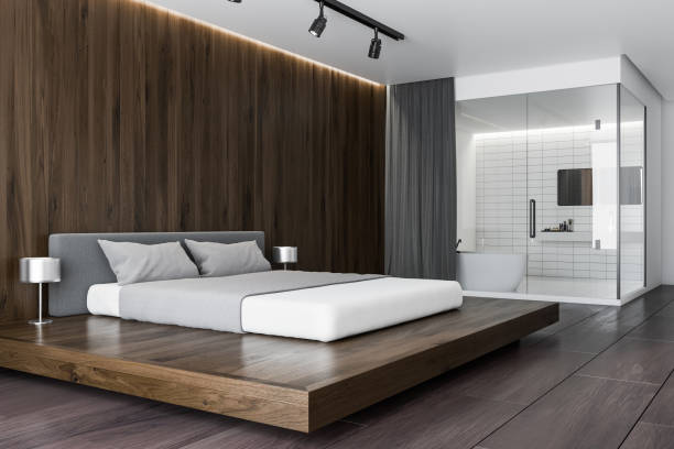 istock Dark wooden luxury bedroom corner 957080876
