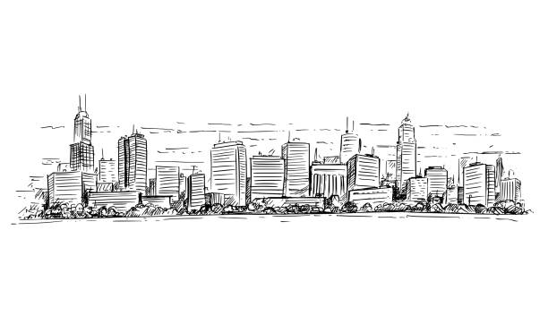 istock Vector Artistic Drawing Illustration of Generic City High Rise Cityscape Landscape with Skyscraper Buildings 957087568