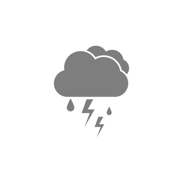 ilustrações de stock, clip art, desenhos animados e ícones de cloud with rain and lightning bolt icon. simple web black icon, can be used as web element icon - cumulonimbus