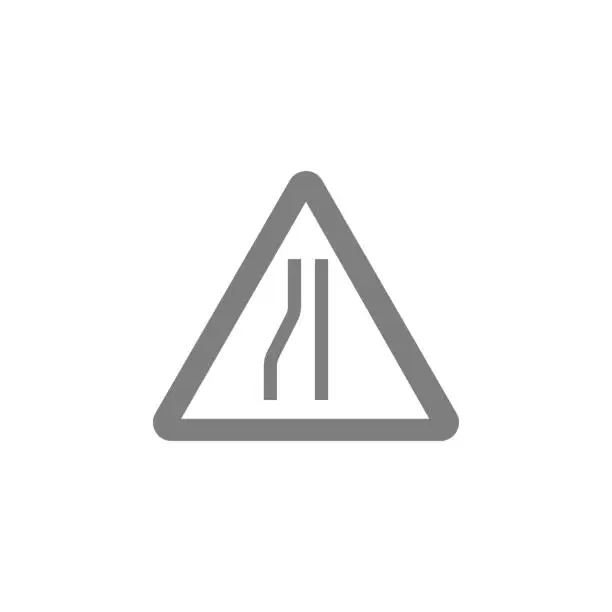 Vector illustration of Warning traffic sign, Road narrows on left icon Simple web black icon, can be used as web element icon