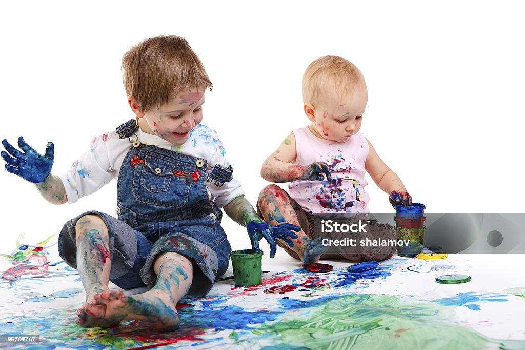 Kids painting  Adult Stock Photo
