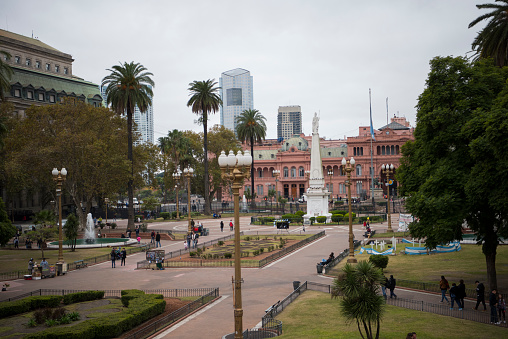 Tourist destination of Plaza de Mayo, one of the main parks in Buenos Aires, Argentina.