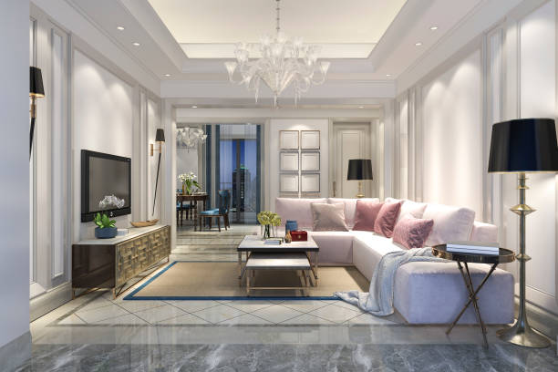 istock 3d rendering luxury and modern living room and dining room 957104238