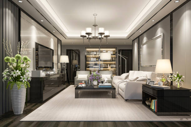 istock 3d rendering luxury and modern living room and dining room 957104254