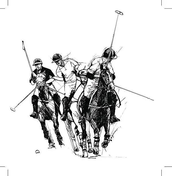 Vector illustration of Sketch of polo players against white background