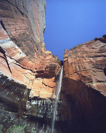 Thin waterfall in Zion Canyon.