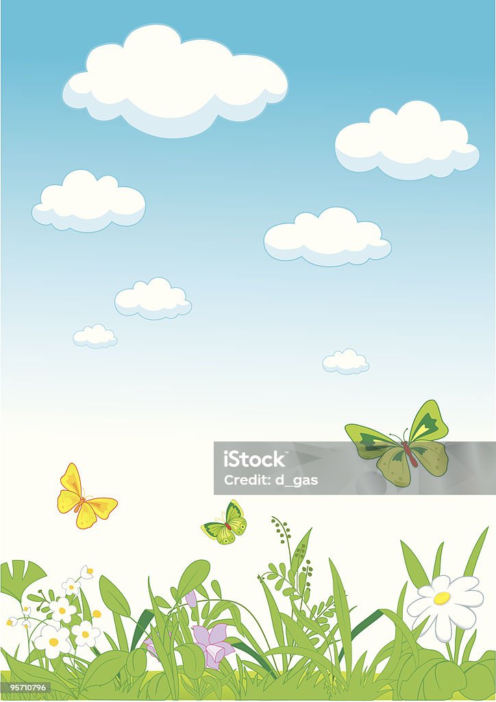 Landscape_grass_sky_and_clouds - チョウのロイヤリティフリーベクトルアート