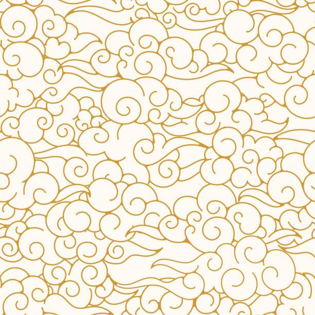 ilustrações, clipart, desenhos animados e ícones de padrão de nuvens oriental - backgrounds textured swirly wallpaper pattern