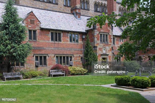 College Courtyard With Lawn Stock Photo - Download Image Now - Yale University, Campus, Building Exterior