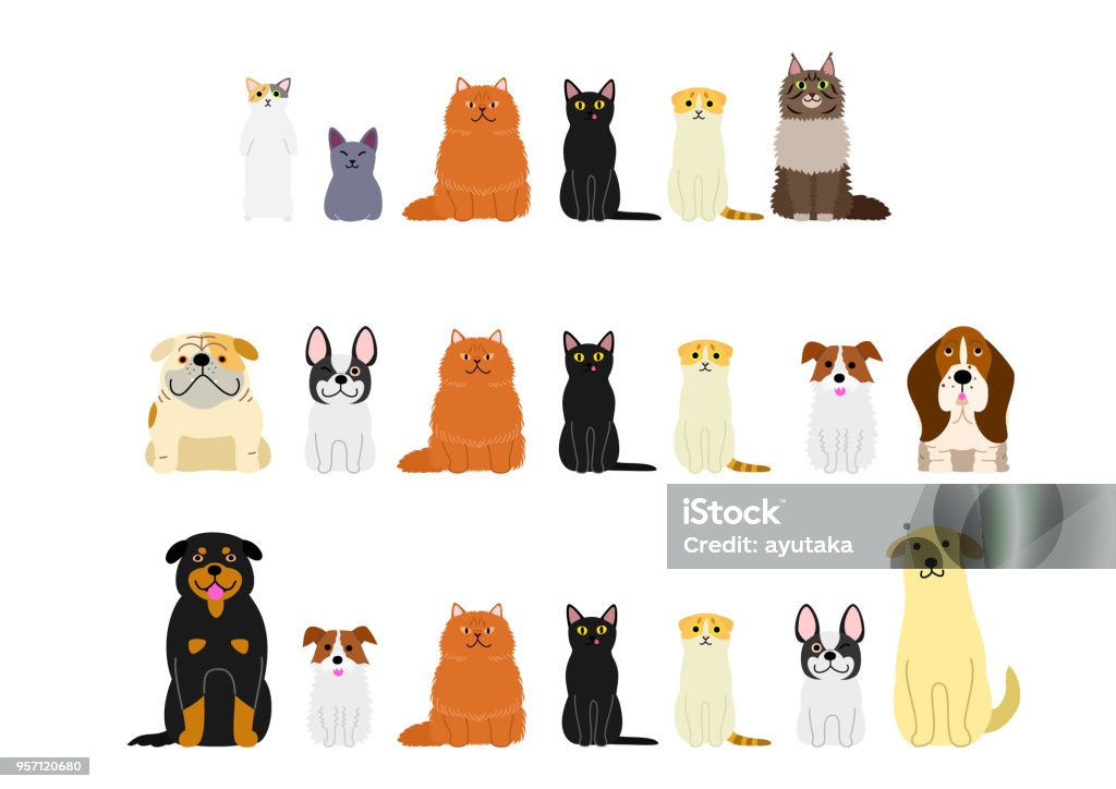 chiens et chats ensemble à la frontière - clipart vectoriel de Chat domestique libre de droits