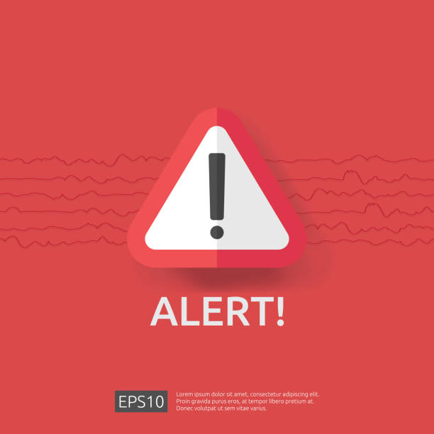 ilustraciones, imágenes clip art, dibujos animados e iconos de stock de advertencia alerta muestra con el símbolo de exclamación. desastres atención protección icono concepto vector ilustración. - exclamation point alertness error message symbol