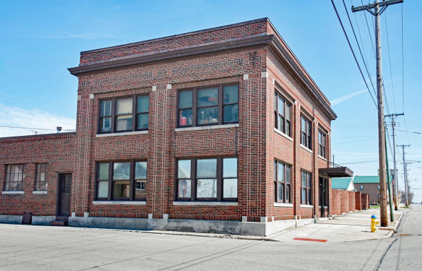 Abandoned Corner Brick Building stock photo