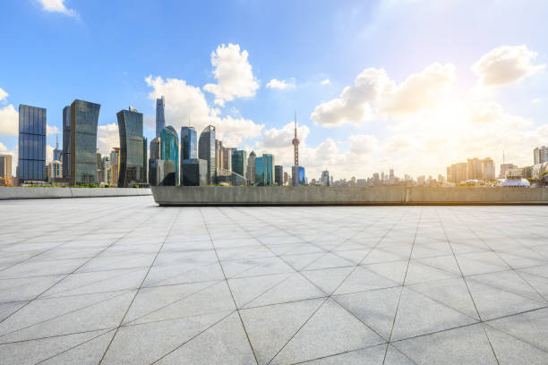 istock empty square floor and modern city architecture in shanghai 957125678