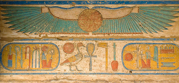 Hieroglyphic paintings on a wall  temple of hatshepsut photos stock pictures, royalty-free photos & images