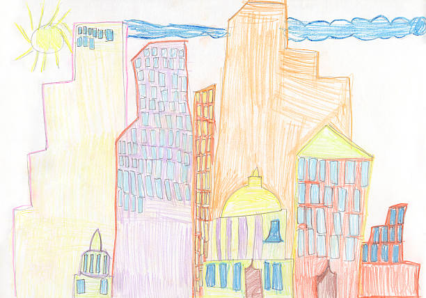 istock Child's drawing skyscraper city 95713368