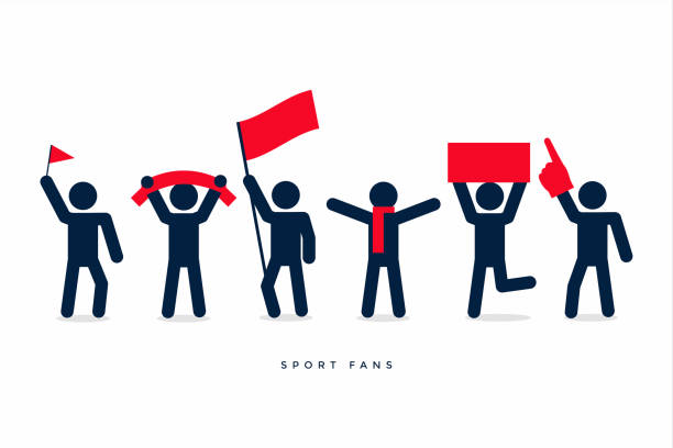 illustrations, cliparts, dessins animés et icônes de chiffres de bâton de fans de sport acclamer équipe. - sports flag