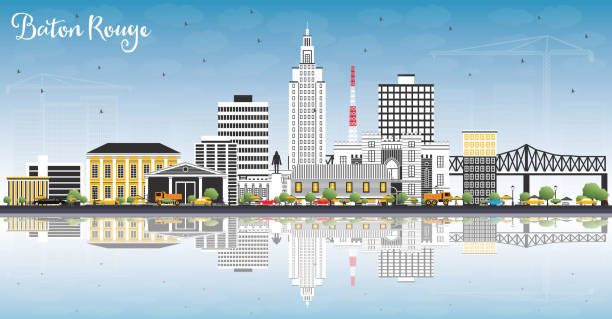 Baton Rouge Louisiana City Skyline with Color Buildings, Blue Sky and Reflections. Baton Rouge Louisiana City Skyline with Color Buildings, Blue Sky and Reflections. Vector Illustration. Business Travel and Tourism Concept with Modern Architecture. Baton Rouge USA Cityscape with Landmarks. baton rouge stock illustrations