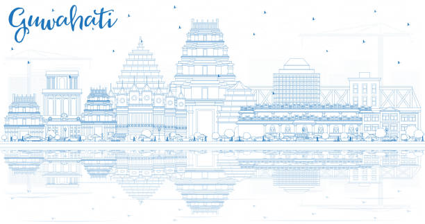 Outline Guwahati India City Skyline with Blue Buildings and Reflections. Outline Guwahati India City Skyline with Blue Buildings and Reflections. Vector Illustration. Business Travel and Tourism Concept with Historic Architecture. Guwahati Cityscape with Landmarks. assam stock illustrations