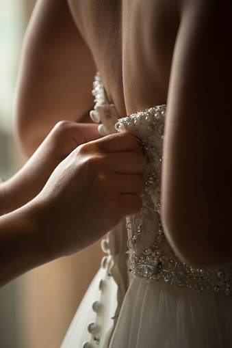 Hand help bride button up dress