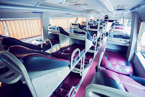 interior of sleeper bus for tourists and other passengers