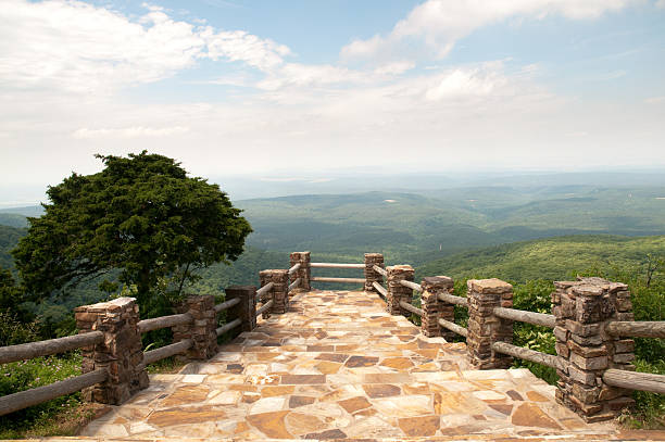 A stone pathway through Mount Magazine State Park stock photo