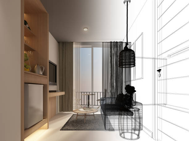 istock sketch design of interior living room,3d rendering 957150624